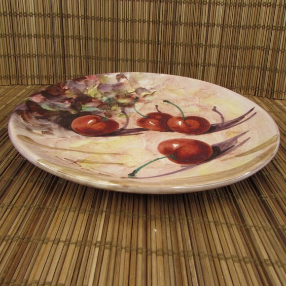 Vintage Peasant Village Italian Pottery Hand Painted Fruit Cherries 8.25" Plate - Picture 7 of 10